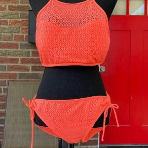 Orange two piece bathing suit new without tags